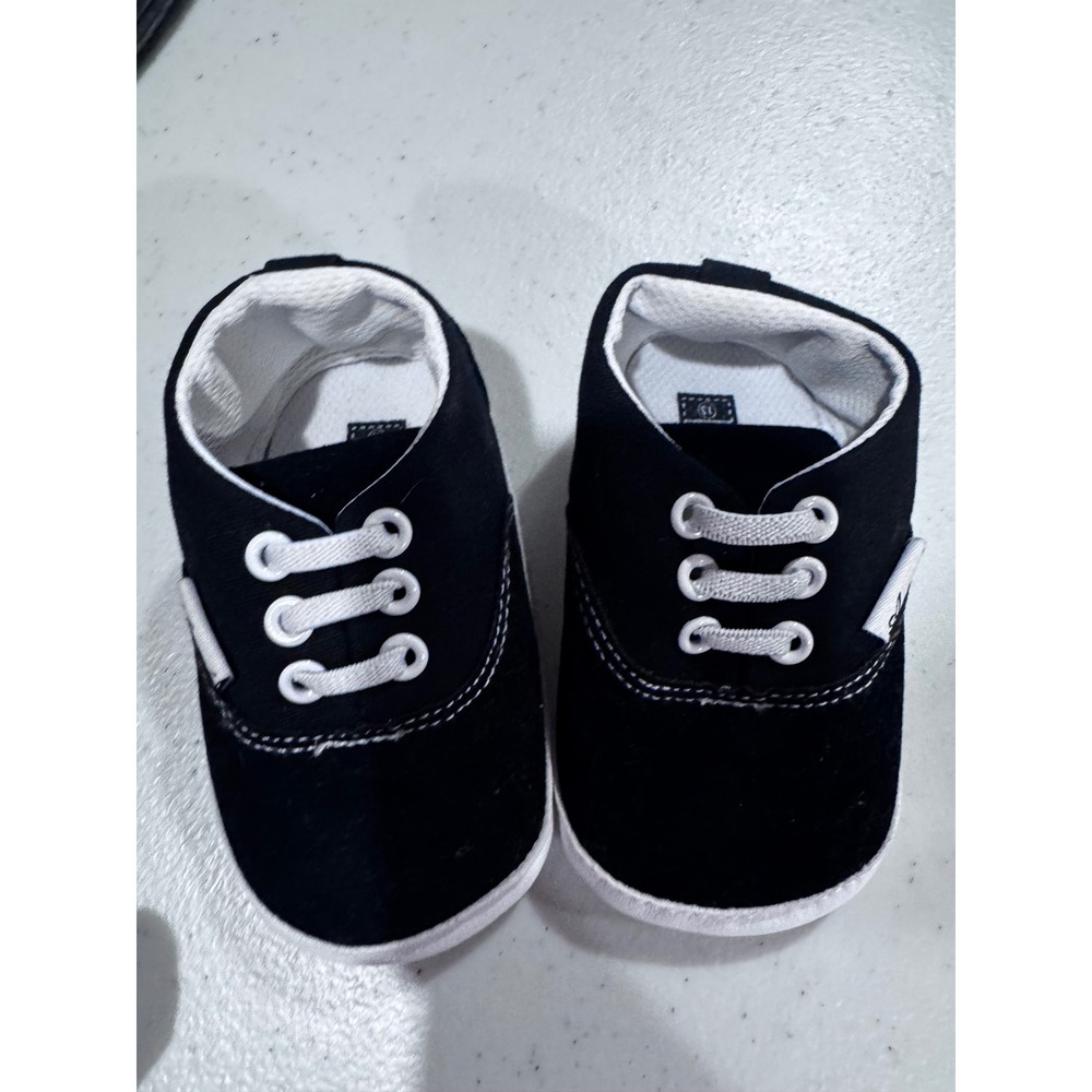 Angel Baby Crib Shoes Black Canvas Skater Sneakers 12-18 Months Soft Sole